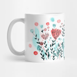 Watercolor whimsical flowers - coral and green Mug